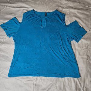 Allegrace Blue Cold Shoulder Keyhole Top Plus Size 3X